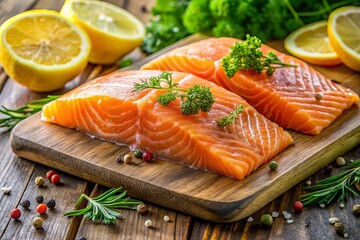 Fresh Raw Salmon Fillet Slices, Gourmet Seafood Ingredient