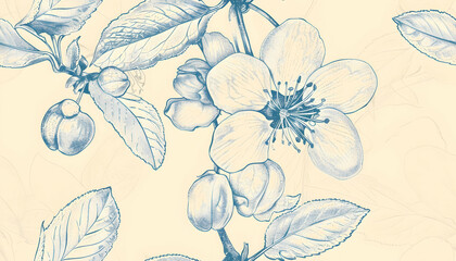 Blue Floral Illustration Botanical Print