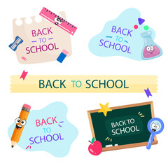 Back to School Cute Stationery Illustration vector illustration