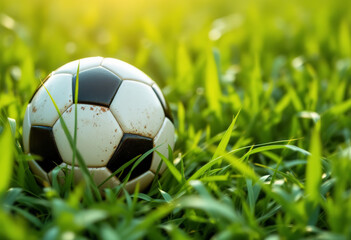 A soccer ball in tall green grass