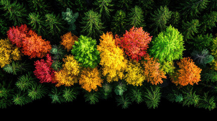 Aerial view of vibrant autumn landscape with colorful trees