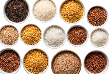 Variety of Grains and Legumes in Bowls Displayed Over 