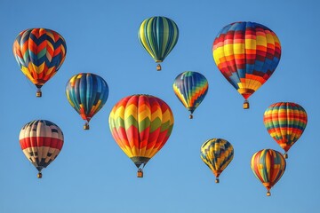Obraz premium Hot air balloons floating in a bright blue sky during a vibrant festival event