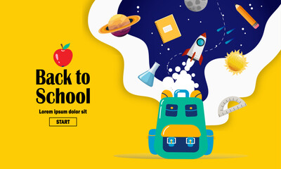 Backpack with School Supplies and Space Elements Illustration vector illustration