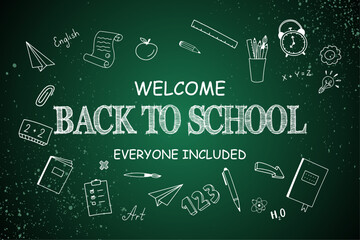 Chalkboard Back to School Illustration Green Background vector illustration