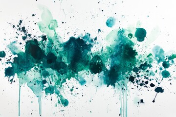 Abstract teal and green watercolor splatter paint background.