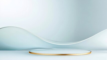 Elegant minimal light blue wavy background with gold round podium.