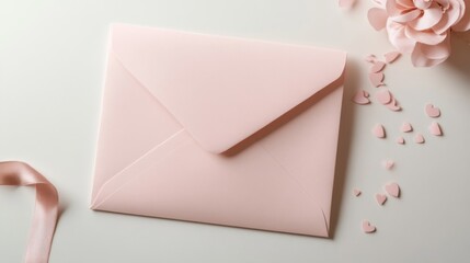 Pink Envelope Hearts Rose Ribbon Elegant Design