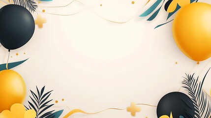 Obraz premium Festive Balloons Tropical Leaves Elegant Party Background