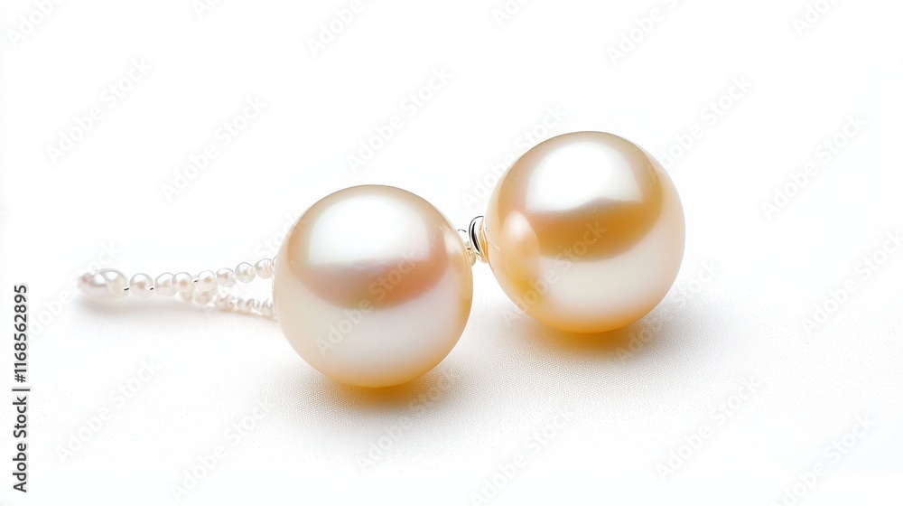 Poster elegant close-up of two lustrous pearls on a delicate string against a soft white background