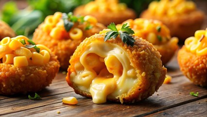 Golden Brown Crispy Mac & Cheese Bites: Irresistible Gooey Center Close-up