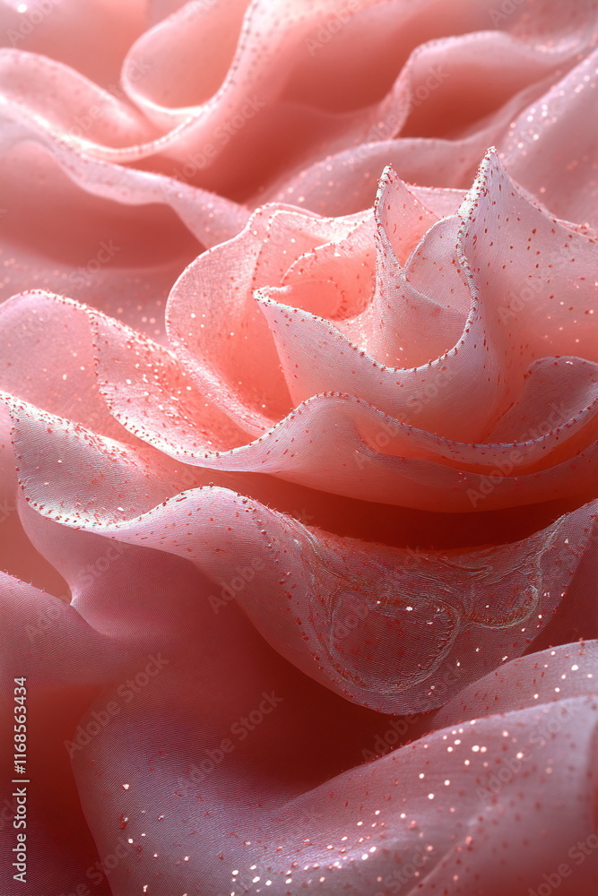 Poster delicate pink fabric flowers create a soft and elegant texture in a close-up display with shimmering