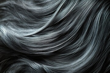 Elegant long dark hair showcasing smooth texture and natural shine in a close-up view