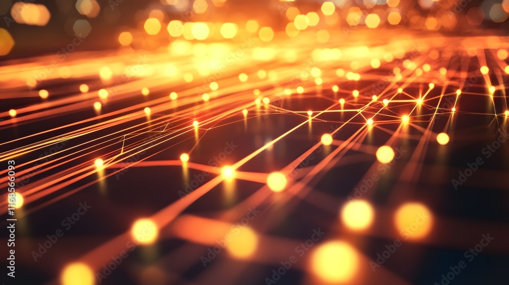 Poster abstract network orange glowing lines and nodes