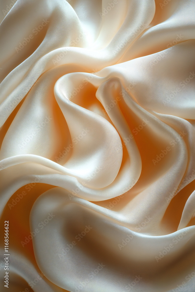 Poster smooth and flowing cream silk fabric draped artistically in soft light to highlight texture and dept