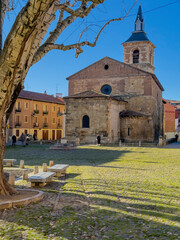Plaza del Grano and Santa Maria del Camino church, Leon, Castile and León, Spain - stock photo