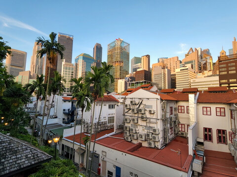 Singapore Ann Siang Hill Cityscape in Golden Hour. Singapore city view at dusk hour.