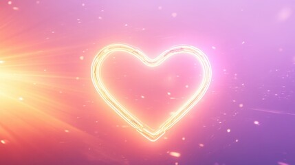 Luminous Heart Neon Sign Against a Gradient Twilight Sky, Soft Pink and Purple Tones, Ethereal Light Rays, Romantic Floating Particles, Creating a Dreamy Valentine's Atmosphere with Dramatic Lighting