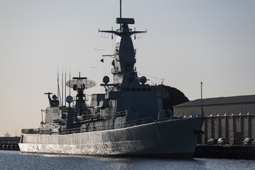 WARSHIP - A Portuguese missile frigate  at the seaport quay
