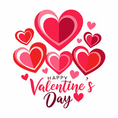 Colorful Hearts and Happy Valentines Day! Text Design line art icon sign silhouette vector illustration on white background