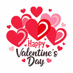 Colorful Hearts and Happy Valentines Day! Text Design line art icon sign silhouette vector illustration on white background