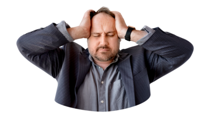 Tired businessman png sticker, transparent background