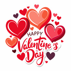 Colorful Hearts and Happy Valentines Day! Text Design line art icon sign silhouette vector illustration on white background