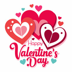 Colorful Hearts and Happy Valentines Day! Text Design line art icon sign silhouette vector illustration on white background