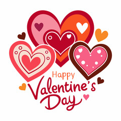 Colorful Hearts and Happy Valentines Day! Text Design line art icon sign silhouette vector illustration on white background