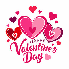 Colorful Hearts and Happy Valentines Day! Text Design line art icon sign silhouette vector illustration on white background