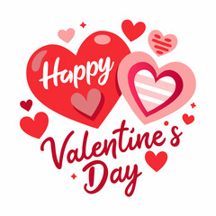 Colorful Hearts and Happy Valentines Day! Text Design line art icon sign silhouette vector illustration on white background