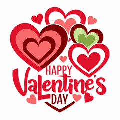 Colorful Hearts and Happy Valentines Day! Text Design line art icon sign silhouette vector illustration on white background