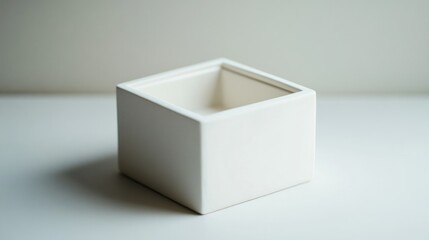 A single, pristine white box with its cap slightly tilted, revealing a smooth, empty interior, photographed under soft lighting