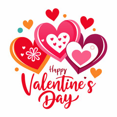 Colorful Hearts and Happy Valentines Day! Text Design line art icon sign silhouette vector illustration on white background