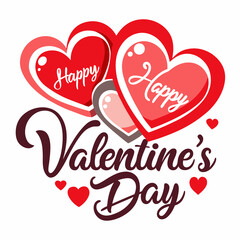 Colorful Hearts and Happy Valentines Day! Text Design line art icon sign silhouette vector illustration on white background