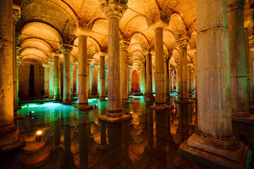Turkiye. Istanbul. Sultanhamet district. Row of columns of the Basilica Cistern