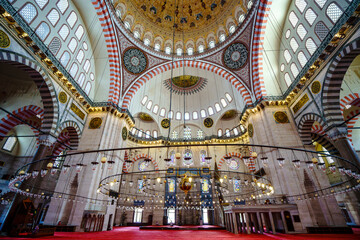 Turkiye. Istanbul. The decorated ceilings of the Sultan Ahmed Mosque