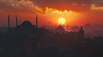 Obraz premium view mosque at sunset