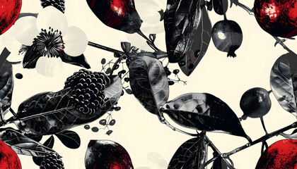 Red and Black Botanical Illustration: Abstract Floral Print