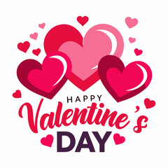 Colorful Hearts and Happy Valentines Day! Text Design line art icon sign silhouette vector illustration on white background