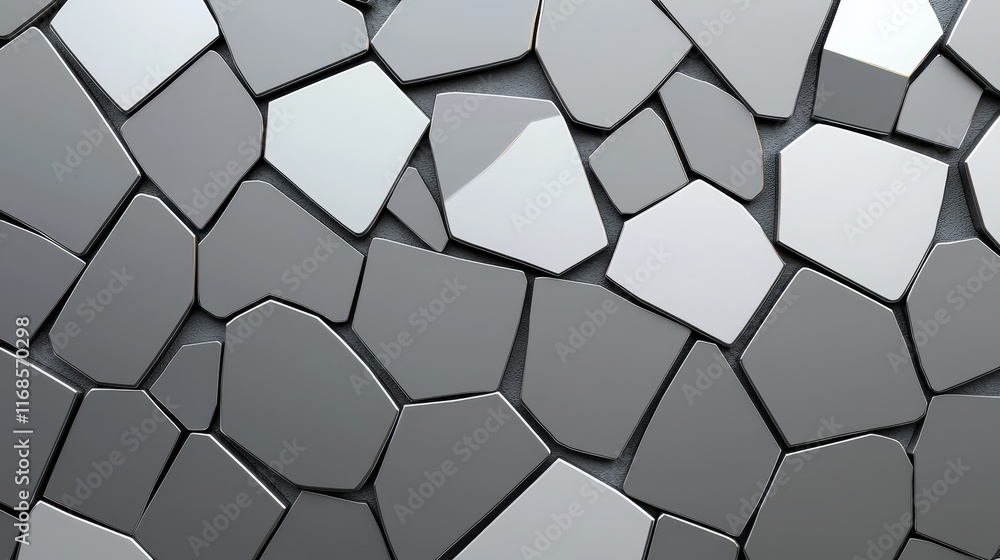 Poster abstract geometric pattern of irregular gray and silver shapes on a smooth surface