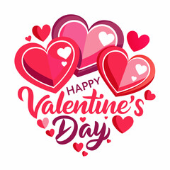 Colorful Hearts and Happy Valentines Day! Text Design line art icon sign silhouette vector illustration on white background