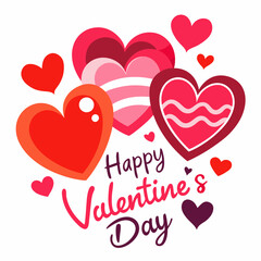 Colorful Hearts and Happy Valentines Day! Text Design line art icon sign silhouette vector illustration on white background