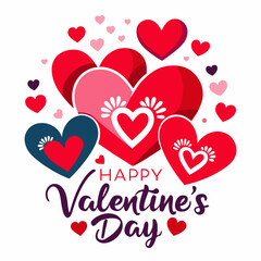 Colorful Hearts and Happy Valentines Day! Text Design line art icon sign silhouette vector illustration on white background