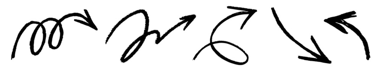 Black arrow doodle png cut out element set, transparent background