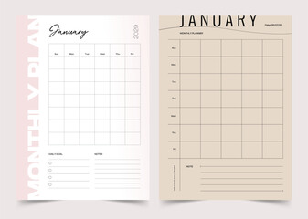 Monthly Planner, Modern Planner Template Set, Vector Planner