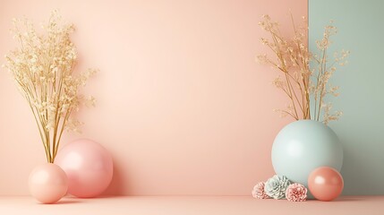 Pastel Spheres Flowers and Minimalist Background Design