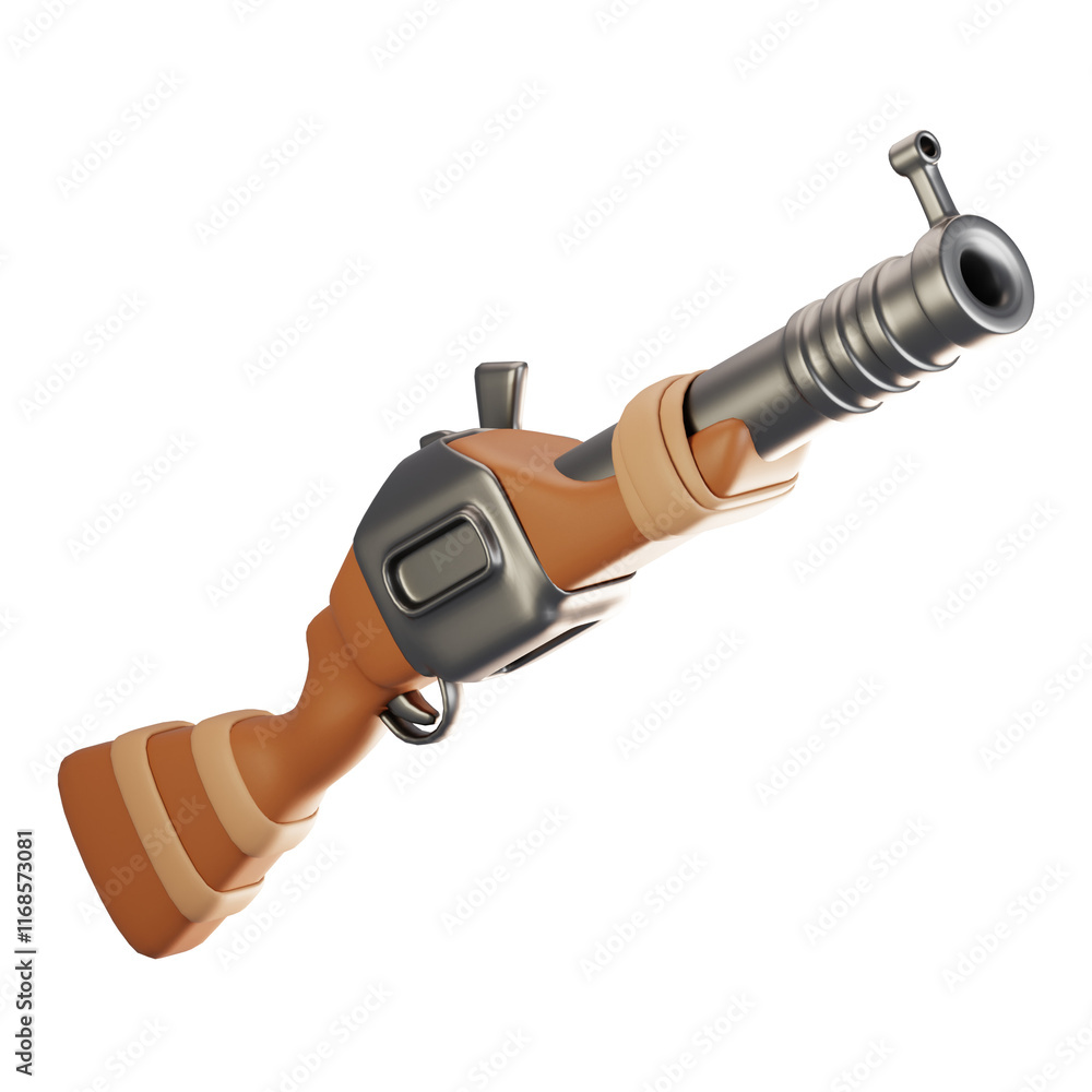 Poster 3d rendering adventure game icon concept. 3d render gun icon