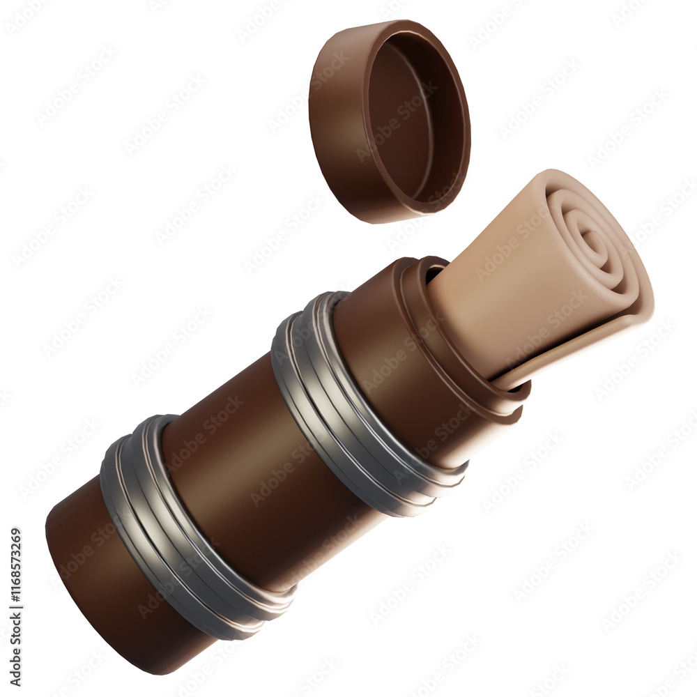 Poster 3d rendering adventure game icon concept. 3d render roll paper icon