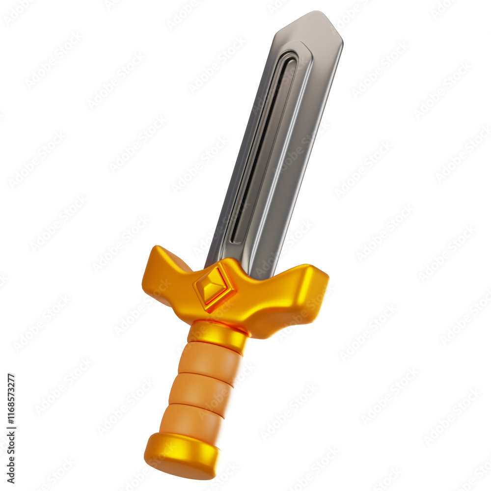 Poster 3d rendering adventure game icon concept. 3d render sword icon